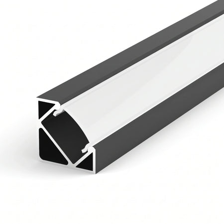 Black aluminium LED corner profile 19x19mm with opal diffuser, 2 metre