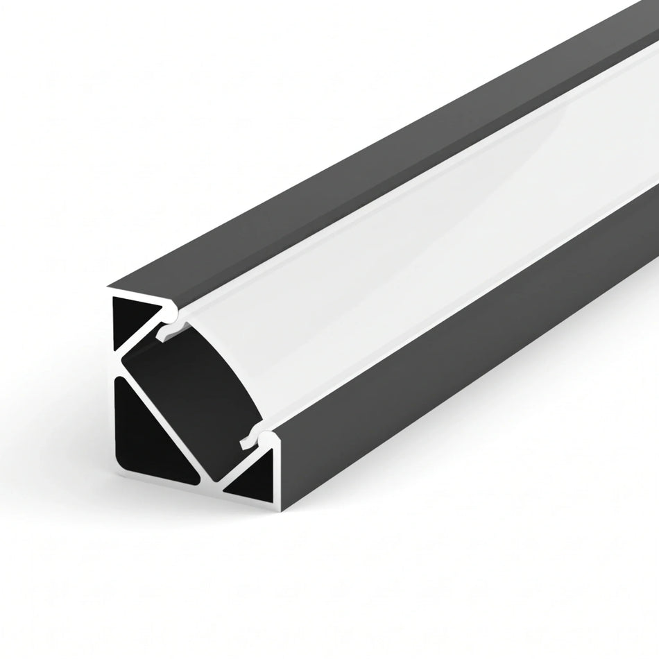 Black aluminium LED corner profile 19x19mm with opal diffuser, 2 metre