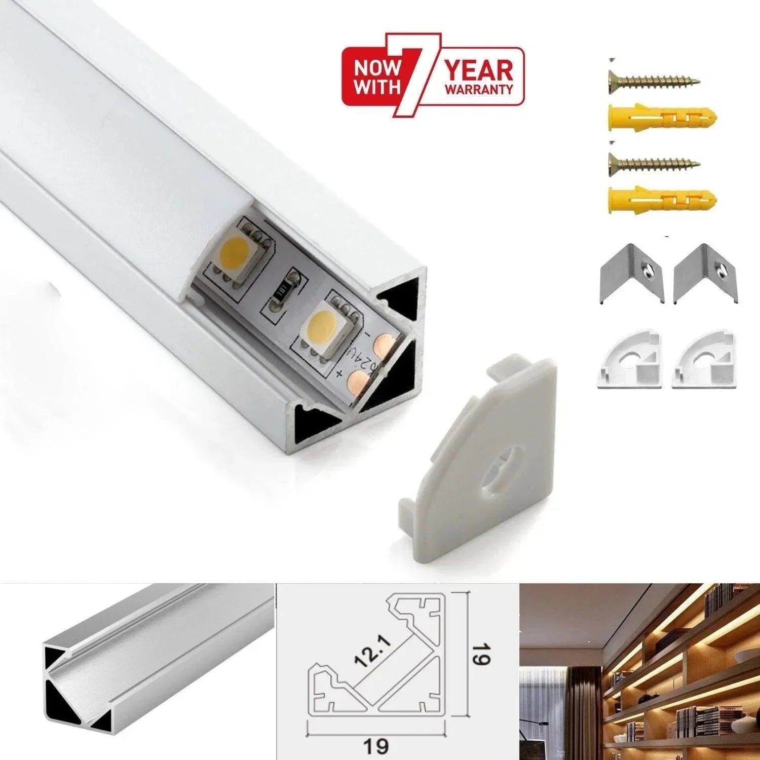 Silver 19x19mm corner profile kit with end caps clips and screws