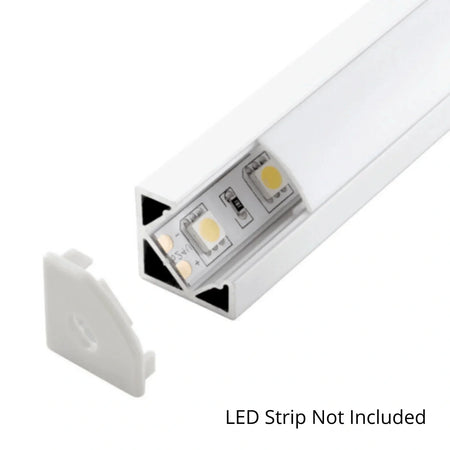 19x19mm corner profile with LED strip fitted, strip not included