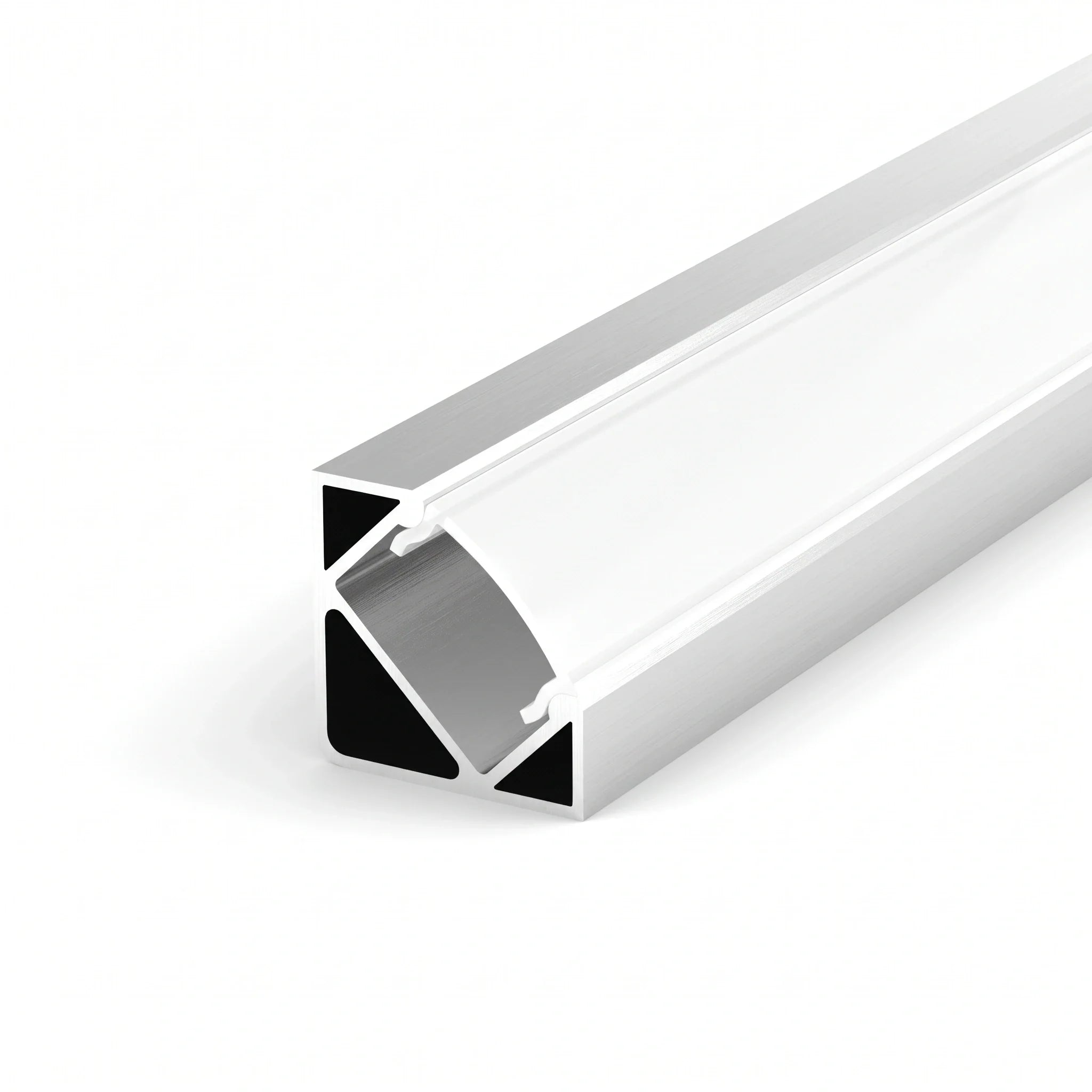 Silver aluminium LED corner profile 19x19mm with opal diffuser, 2 metre