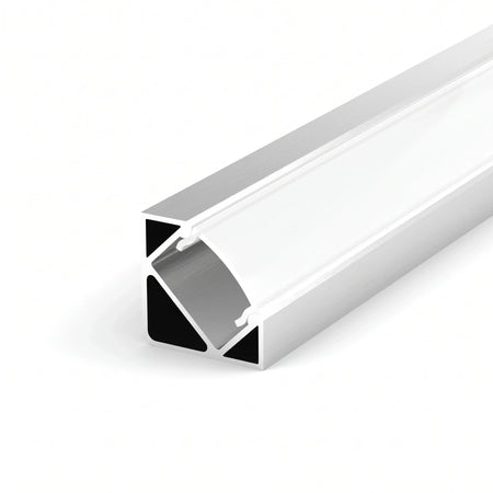 Silver aluminium LED corner profile 19x19mm with opal diffuser, 2 metre