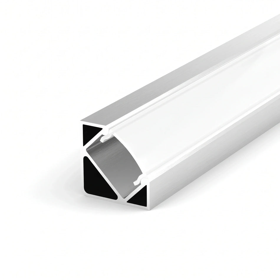 Silver aluminium LED corner profile 19x19mm with opal diffuser, 2 metre