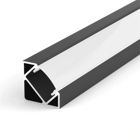 Black 19x19mm aluminium LED corner profile with opal diffuser, 2 metre