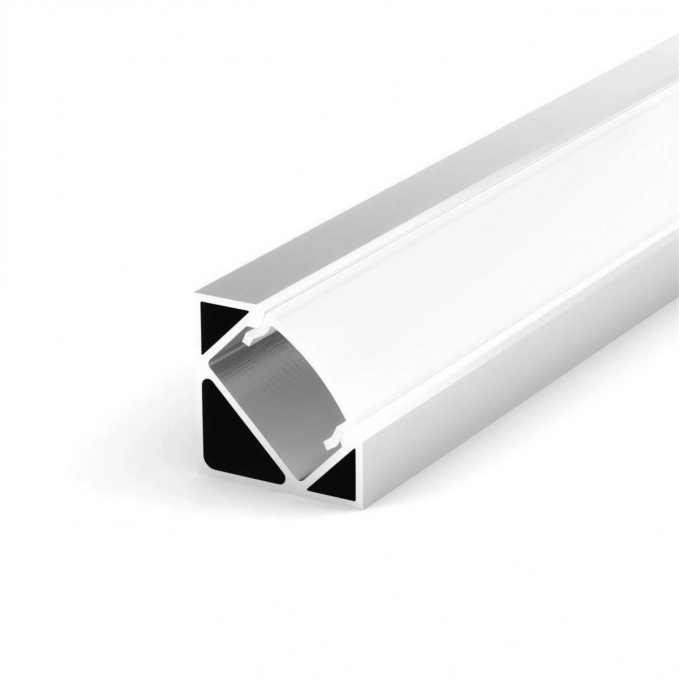 White 19x19mm aluminium LED corner profile with opal diffuser, 2 metre