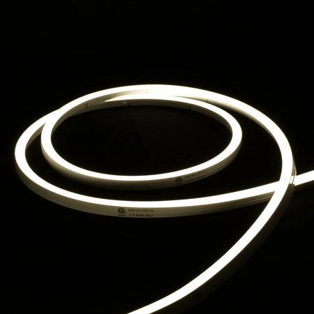 ATOM LED natural white 4000K 10x10mm side bend neon flex bending flat around an outdoor flower border — 48V IP67 waterproof