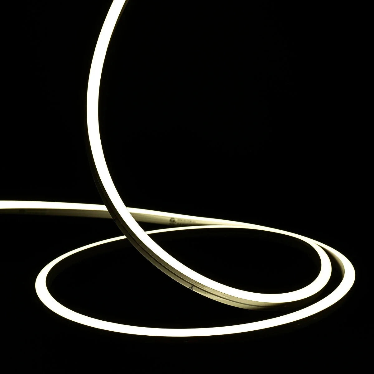 ATOM LED natural white 4000K 10x10mm side bend neon flex turning a 90° corner around an outdoor garden patio — 48V IP67 waterproof