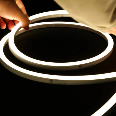 ATOM LED natural white 4000K 10x10mm side bend neon flex fitted flat along timber decking — 48V IP67 waterproof