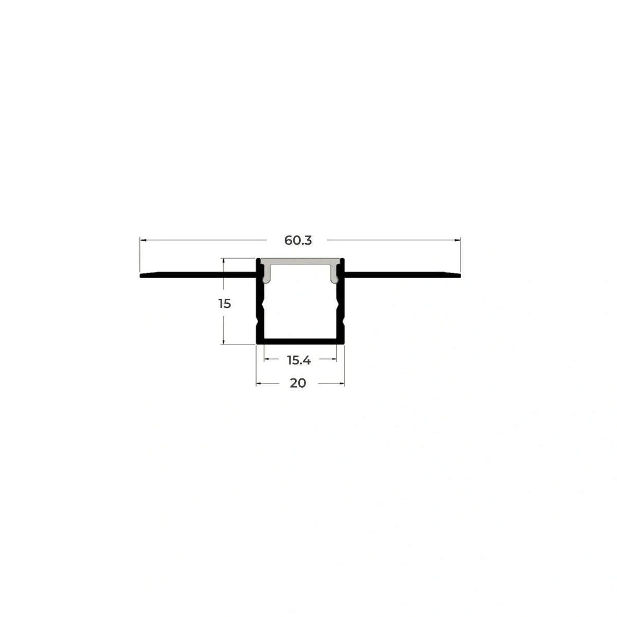 1 Metre Straight Plaster-in Aluminium LED Profile 60.3x15mm, Opal Cover — product view 4