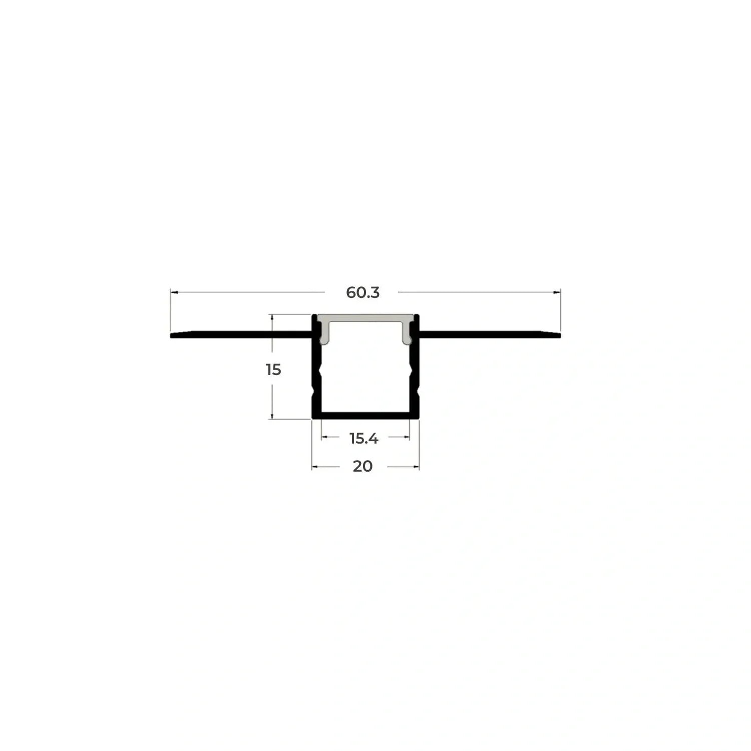 2.45 Metre Straight Plaster-in Aluminium LED Profile 60.3x15mm, Opal Cover — product view 4