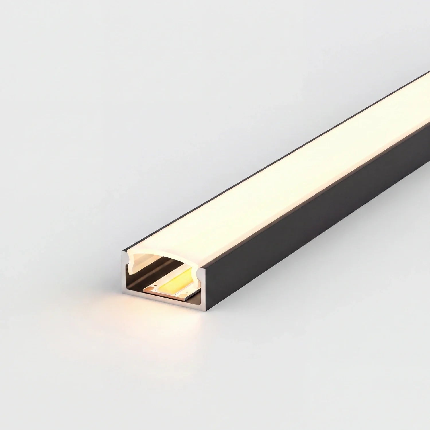 Black 17x8mm LED profile lit warm white showing a dot-free COB light bar