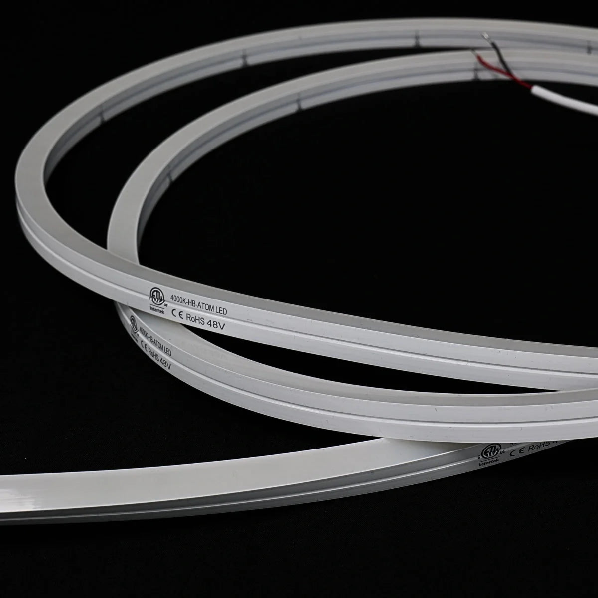 ATOM LED warm white 2700K 10x10mm side bend neon flex lighting a garden perimeter at night — 48V IP67 waterproof