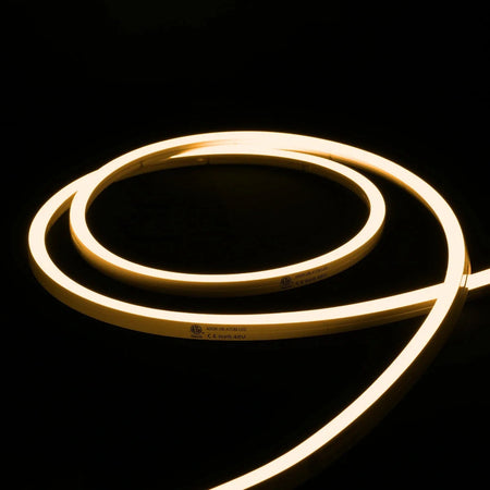 ATOM LED warm white 3000K 10x10mm side bend neon flex lighting a driveway edge in one continuous run — 48V IP67 waterproof