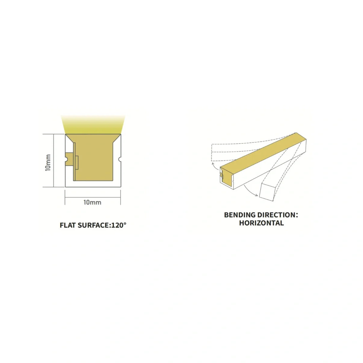 ATOM LED warm white 3000K 10x10mm side bend neon flex outlining a pergola frame outdoors — 48V IP67 waterproof