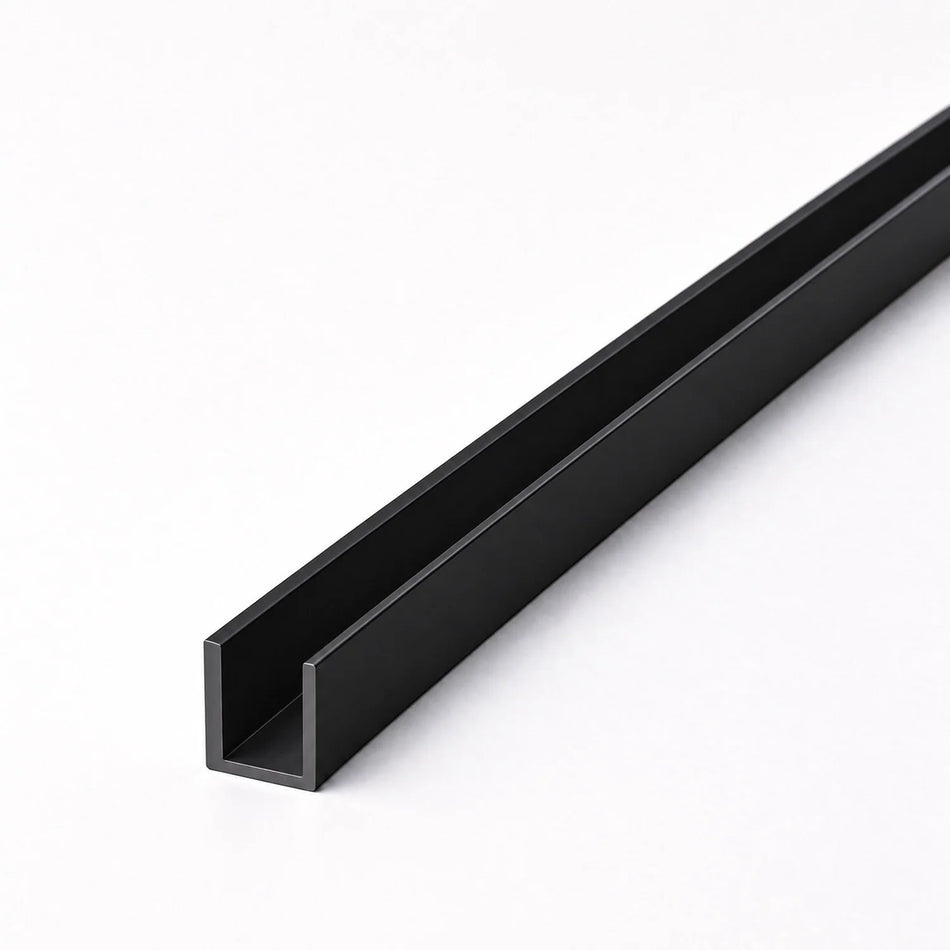 Black aluminium 6x12mm IP67 neon flex mounting profile — close-up illustration
