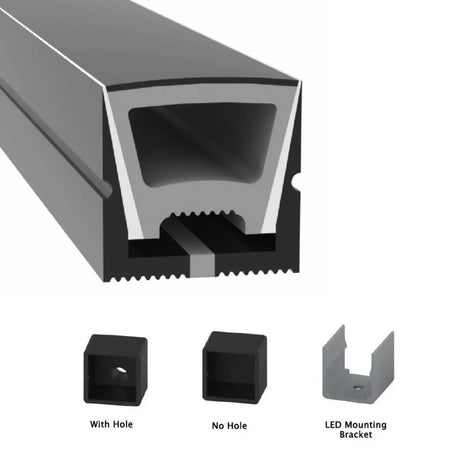 Black Silicone LED Neon Flex Tube Diffuser Body for LED Strip Light 16x16mm — view 3 — House of LEDs UK