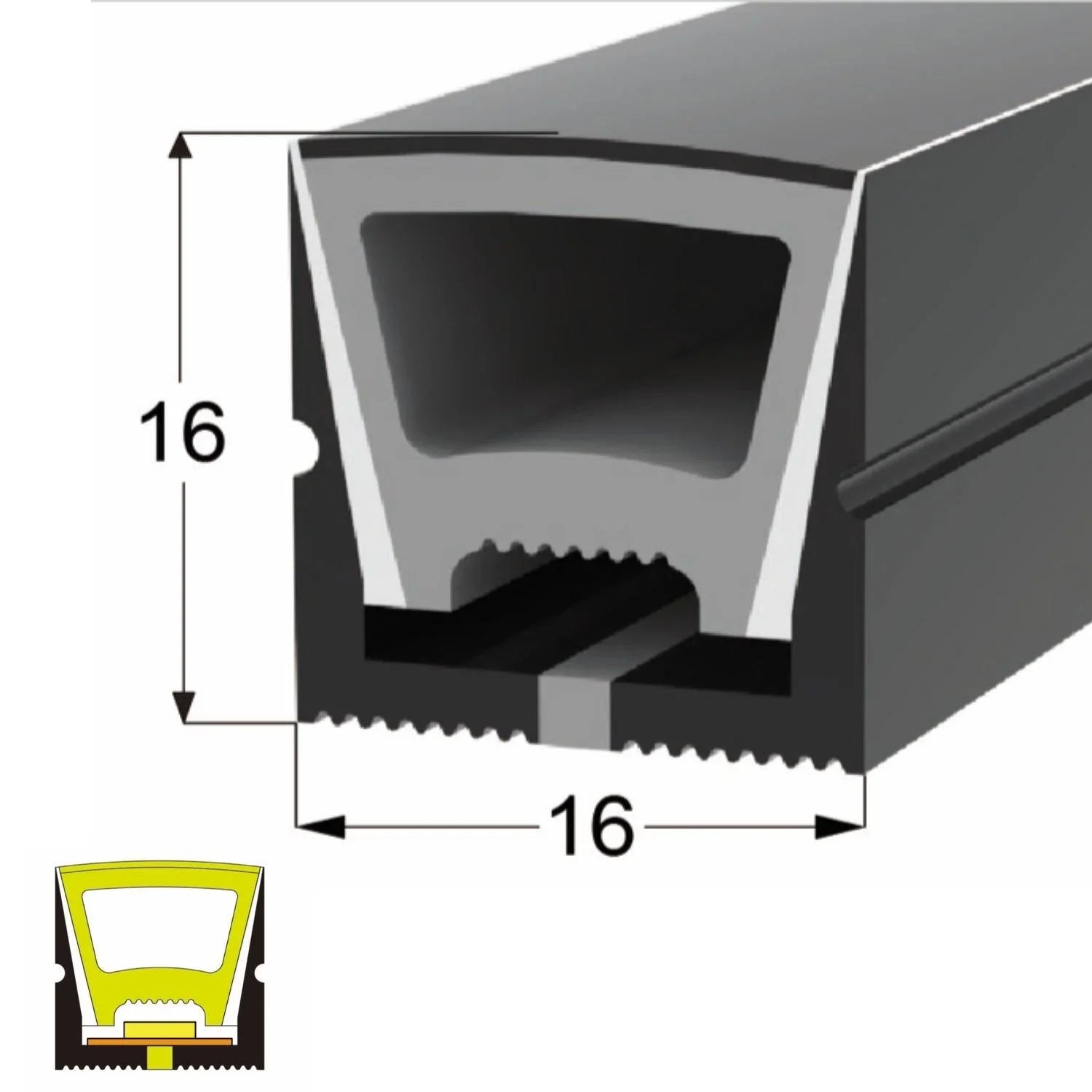 Black Silicone LED Neon Flex Tube Diffuser Body for LED Strip Light 16x16mm — view 2 — House of LEDs UK