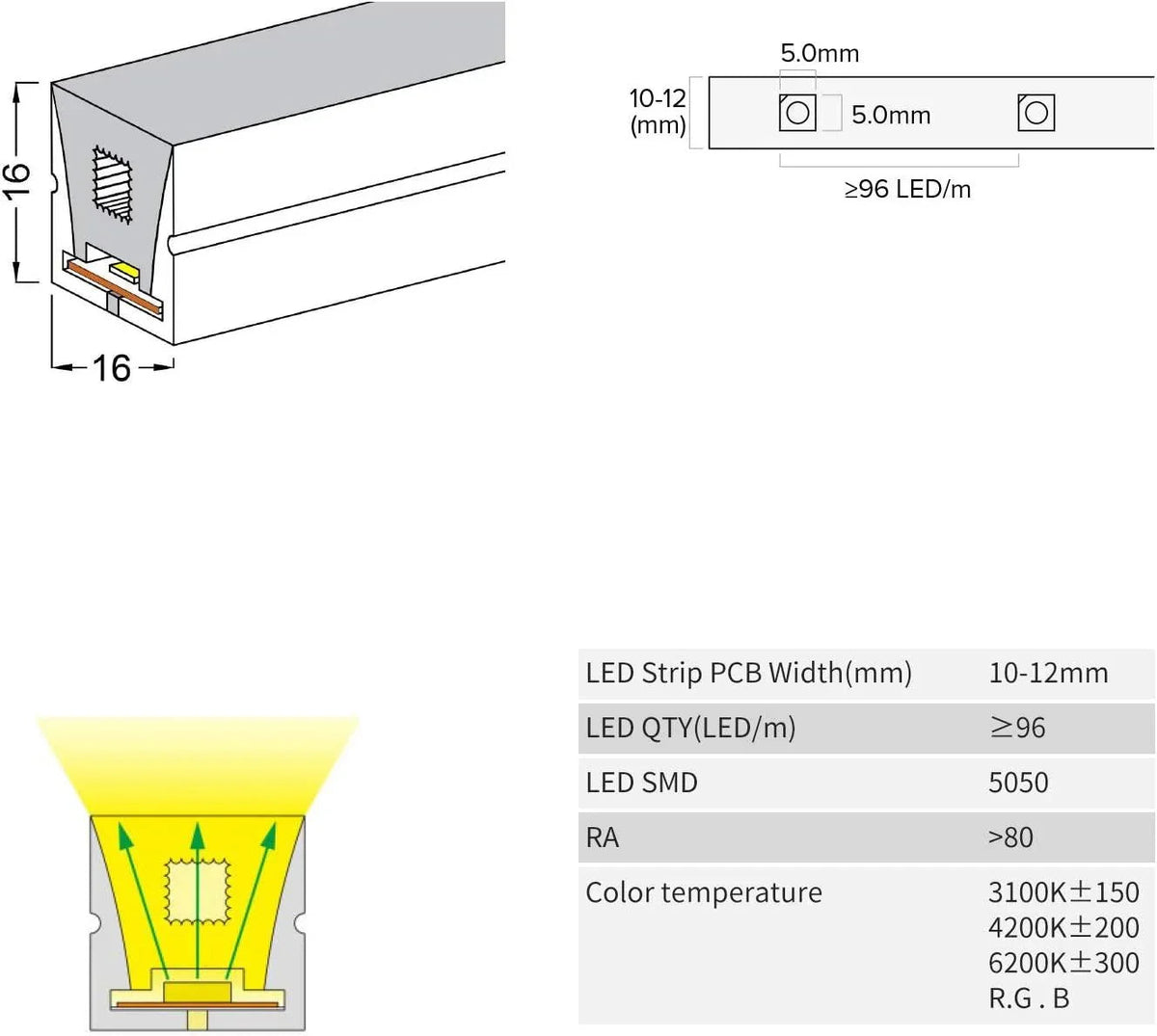 Black Silicone LED Neon Flex Tube Diffuser Body for LED Strip Light 16x16mm — view 12 — House of LEDs UK