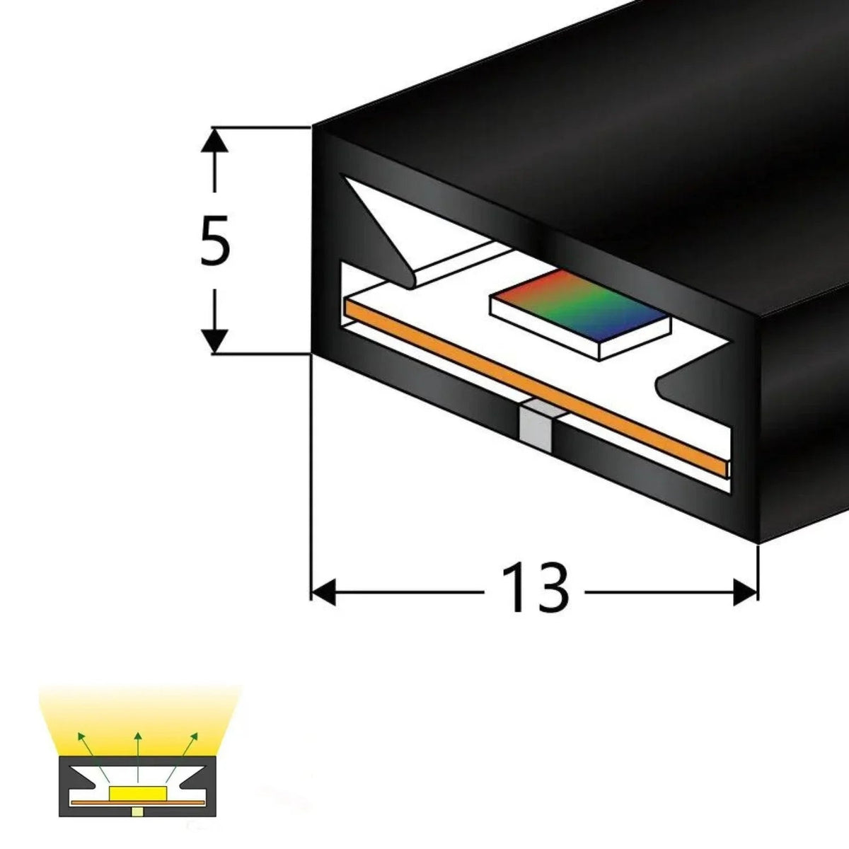 Black Silicone LED Neon Flex Tube Diffuser Body for LED Strip Light 5x13mm — view 3 — House of LEDs UK
