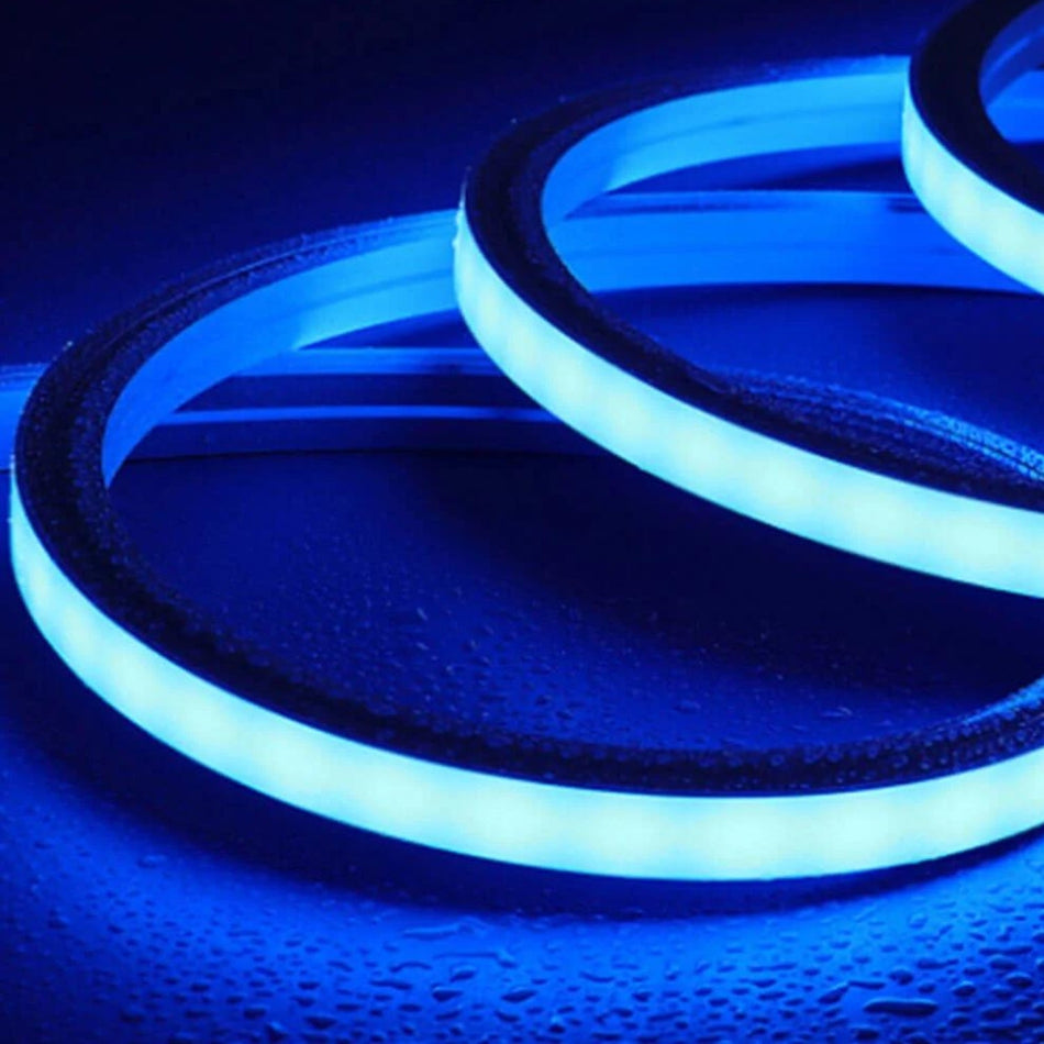 Blue LED Neon Flex 16x16mm 220V 240V Top Bending 120LEDs/m 20cm Cut IP65 Waterproof with UK Plug - House of LEDS