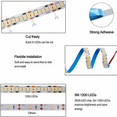 Blue LED Strip Light 12V 240 LEDs/m 1200 LEDs IP20 Non Waterproof 5 Metre Strip - House of LEDS