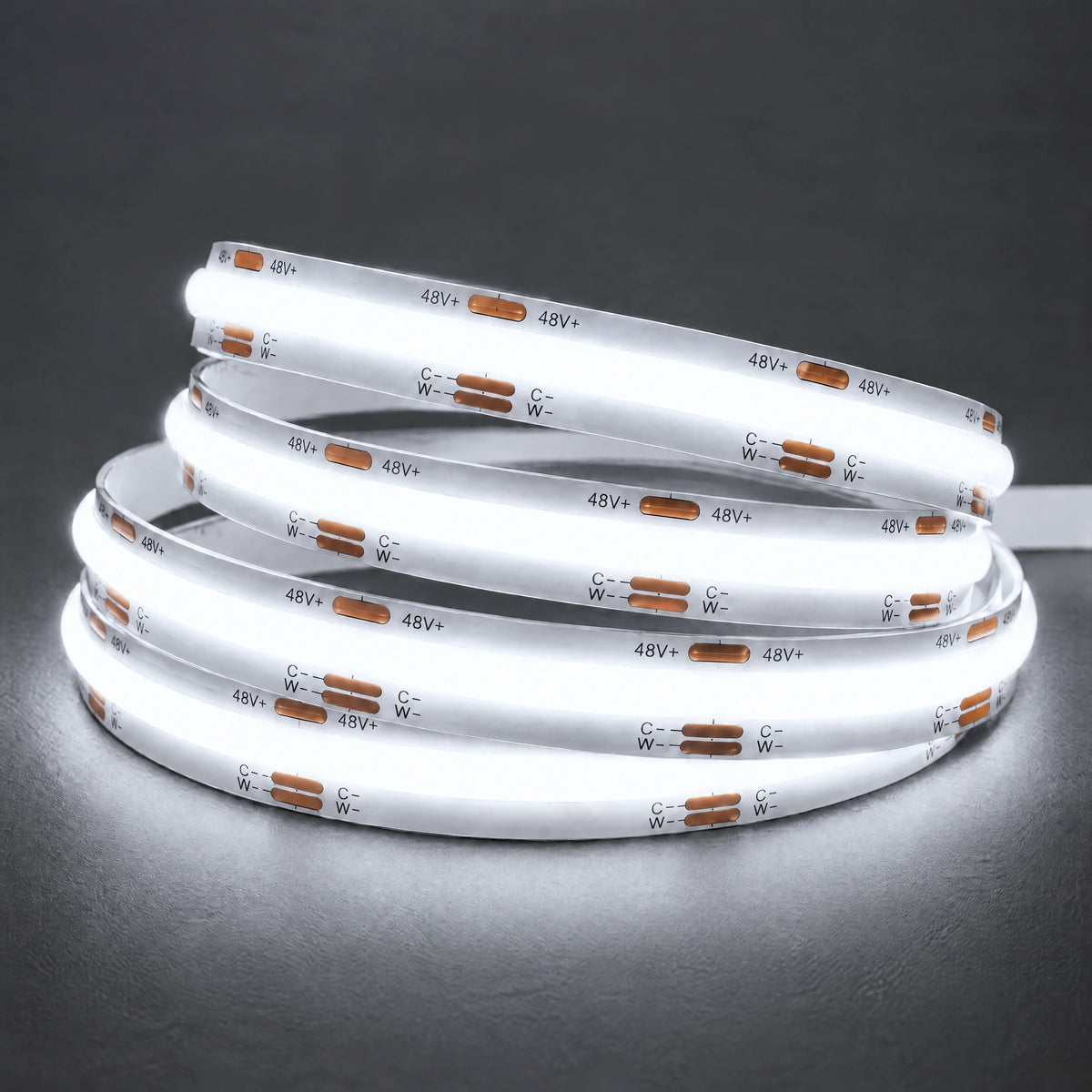 48V tunable CCT COB LED strip at 6500K cool white colour illustration