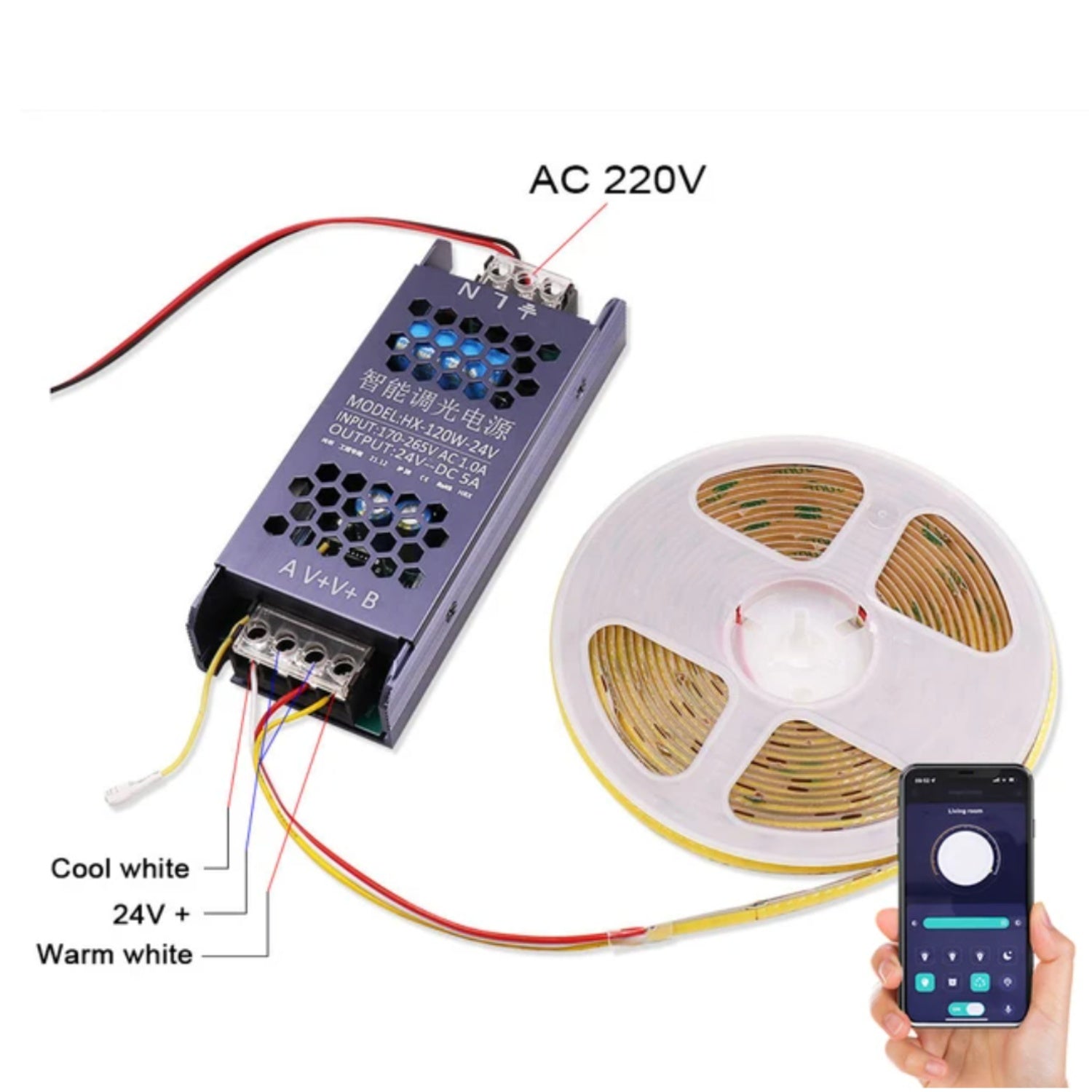 CCT LED Strip Dimmable Power Supply 24V Transformer with Dimmer 120W 450W LED Driver Bluetooth APP Control WW+CW - House of LEDS