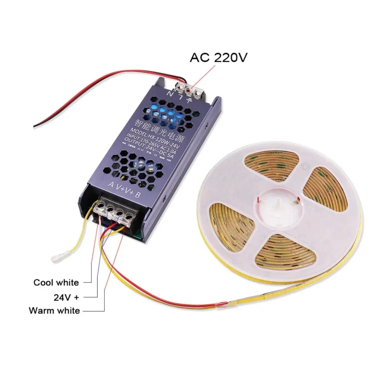 CCT LED Strip Dimmable Power Supply 24V Transformer with Dimmer 120W 450W LED Driver Bluetooth APP Control WW+CW — view 2 — House of LEDs UK