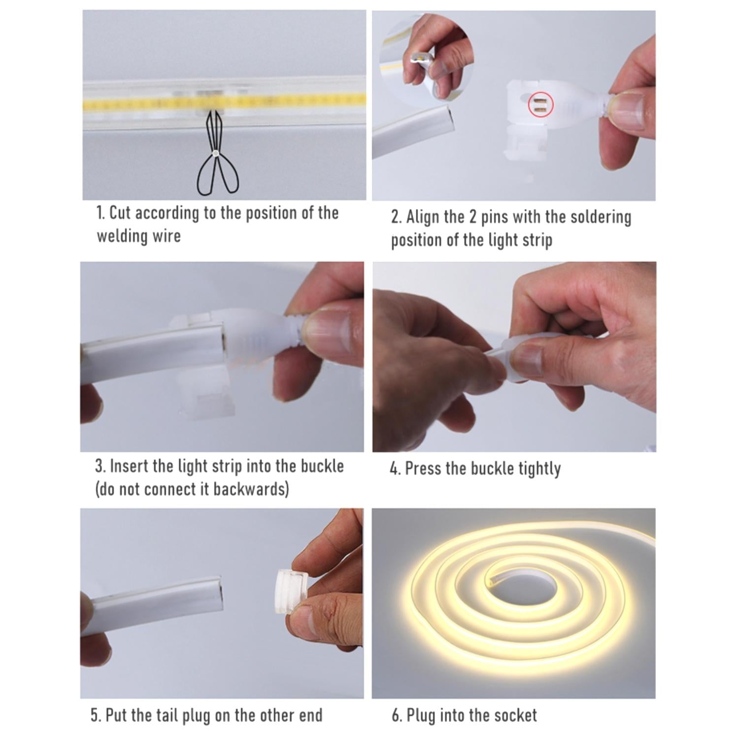 COB LED Strip 220V 240V Natural White Neon Flex 4000K 288 LEDs/m IP67 with UK Plug - House of LEDS