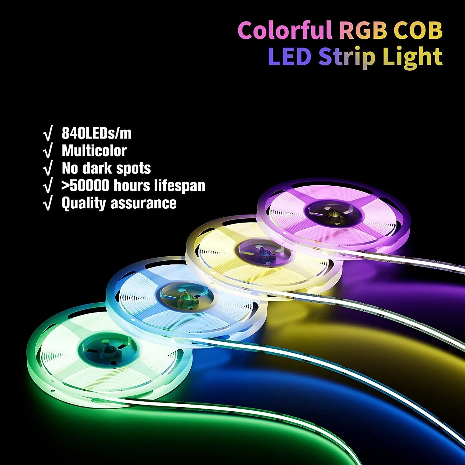 COB RGB LED Strip 24V IP20 Waterproof 840 LEDs/m 10 Metre Strip - House of LEDS