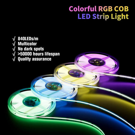COB RGB LED Strip 24V IP20 Waterproof 840 LEDs/m 10 Metre Strip - House of LEDS