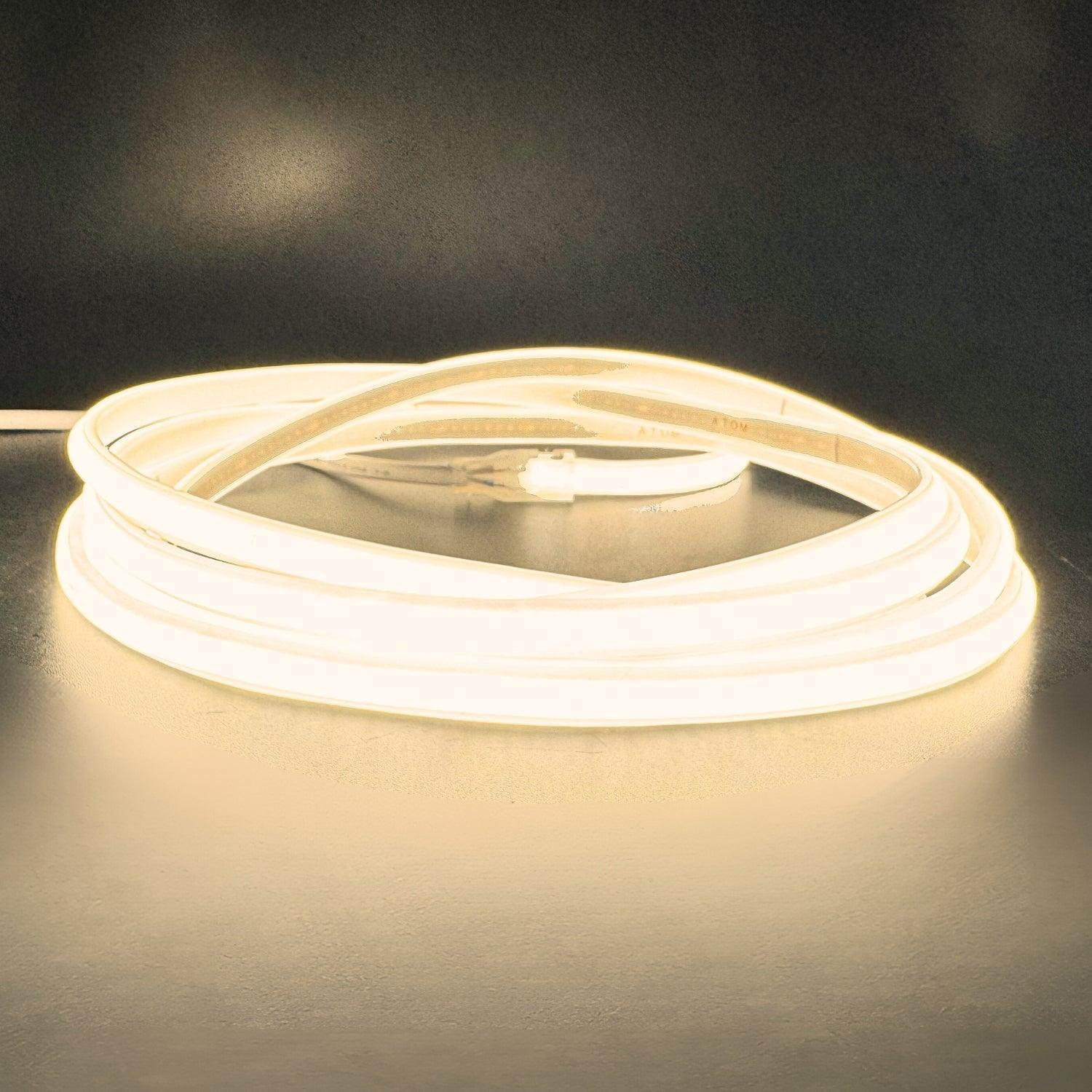 COB LED Strip 220V 240V Warm White 3000K 288 LEDs/m IP65 with UK Plug - ATOM LED