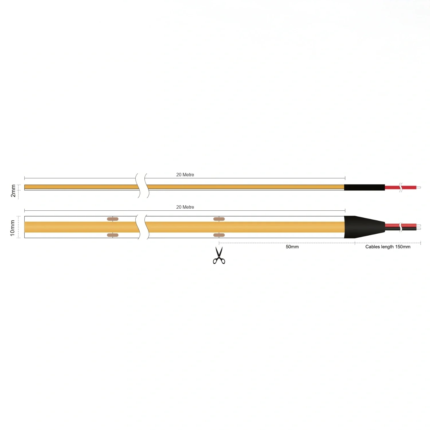Cool White 6500K COB LED Strip 24V 10mm 480LEDs/m IP20 20m Run — product view 2