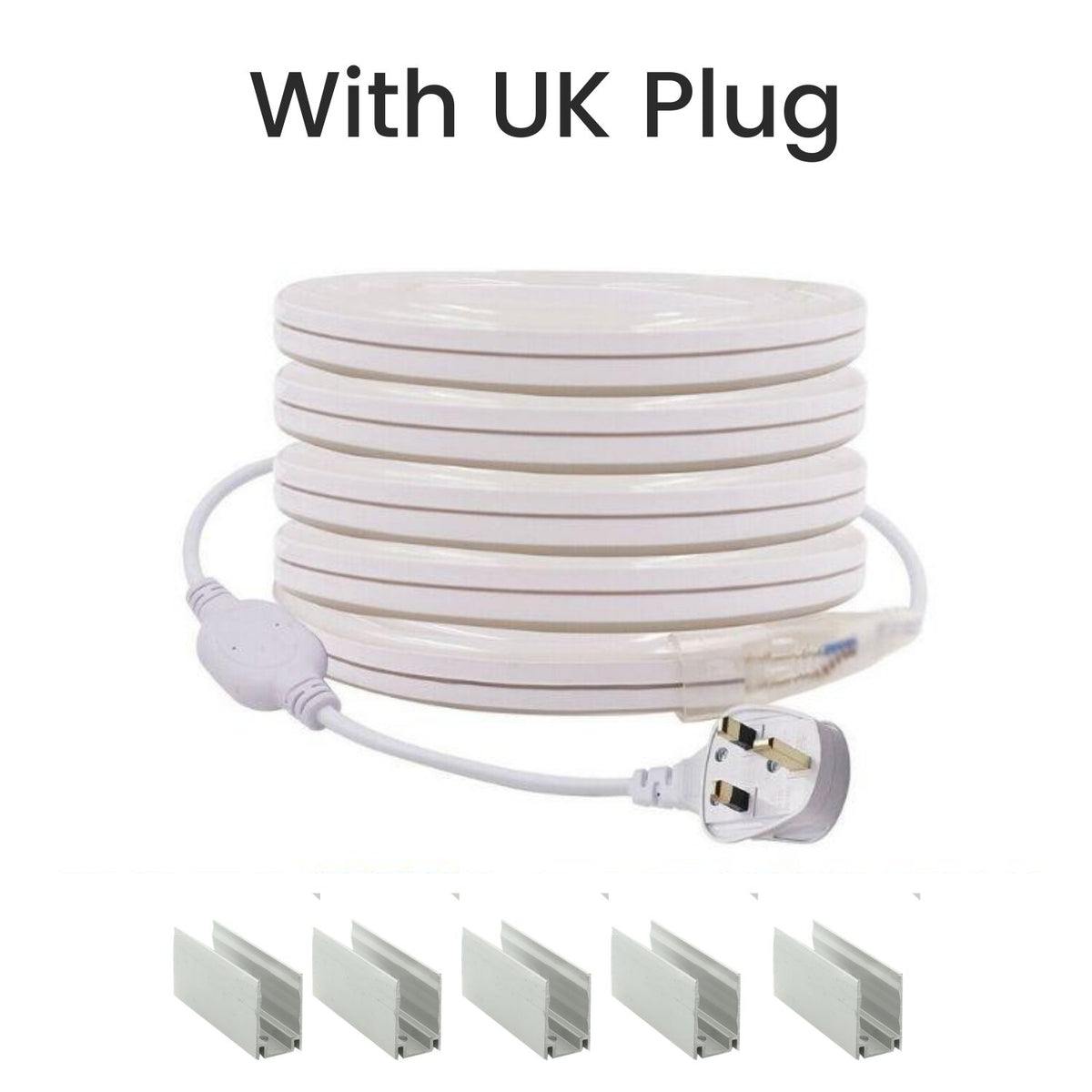 Cool White LED Neon Flex AC 220V 240V 8x16mm 120LEDs/m IP65 Waterproof with UK Plug - House of LEDS