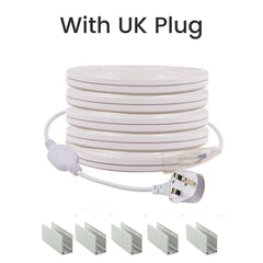 Cool White Neon Flex 220V 240V 8x16mm 120LEDs/m IP65 Waterproof with UK Plug - House of LEDS