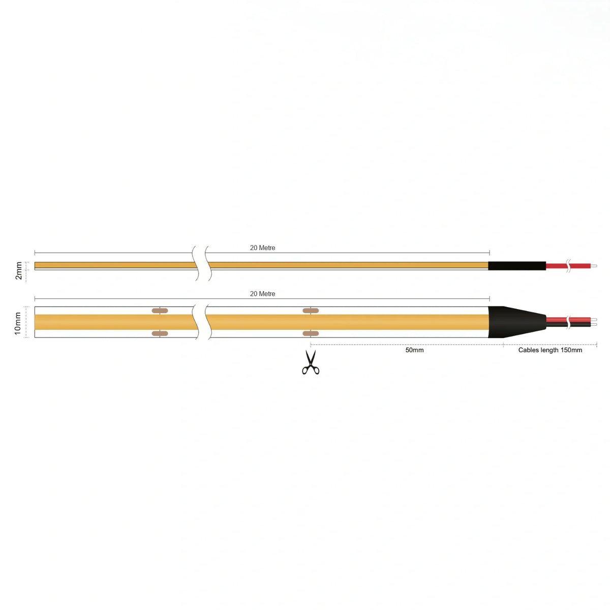 Daylight 5000K COB LED Strip 24V 10mm 480LEDs/m IP20 20m Run — product view 2