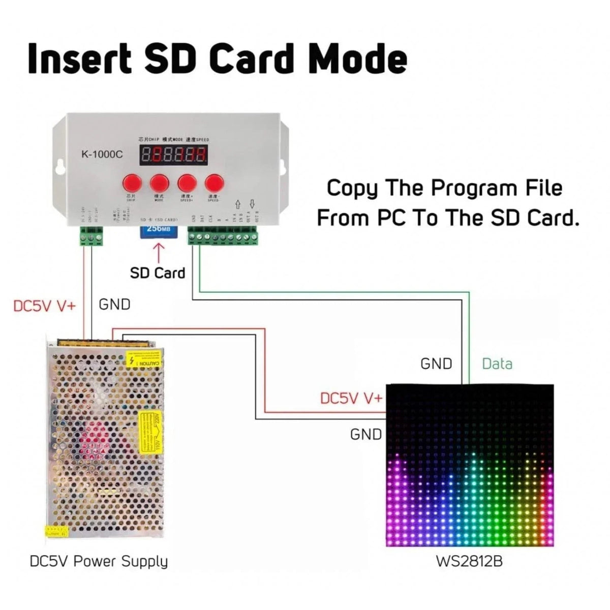 Digital RGB Pixel Controller K-1000C (T-1000S Updated) WS2812B WS2815 SK6812 WS2811 WS2801 LED Strip LED Matrix LED String 1536 Pixels Controller DC5-24V Addressable Programmable Controller with SD Card — view 3 — House of LEDs UK