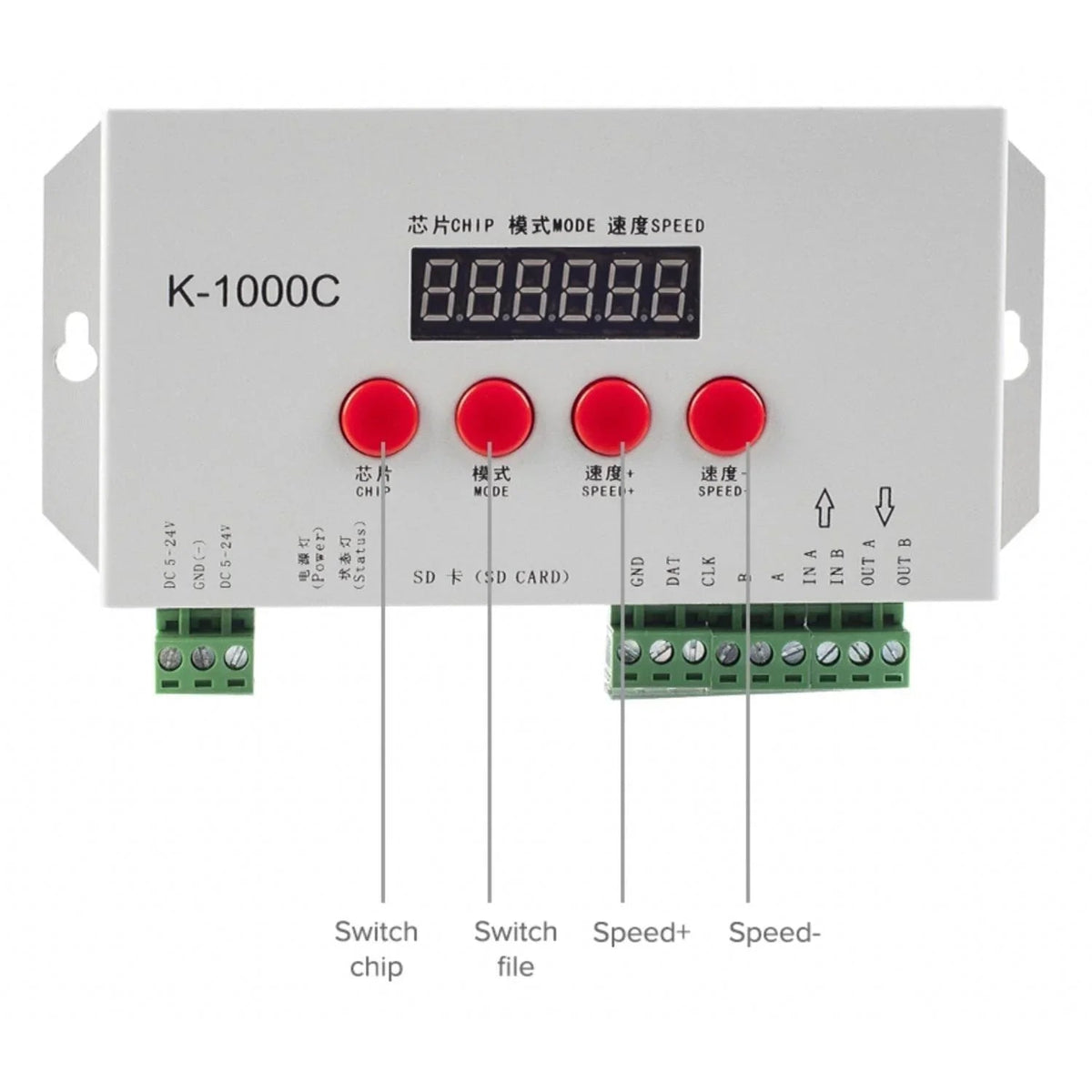 Digital RGB Pixel Controller K-1000C (T-1000S Updated) WS2812B WS2815 SK6812 WS2811 WS2801 LED Strip LED Matrix LED String 1536 Pixels Controller DC5-24V Addressable Programmable Controller with SD Card — view 8 — House of LEDs UK