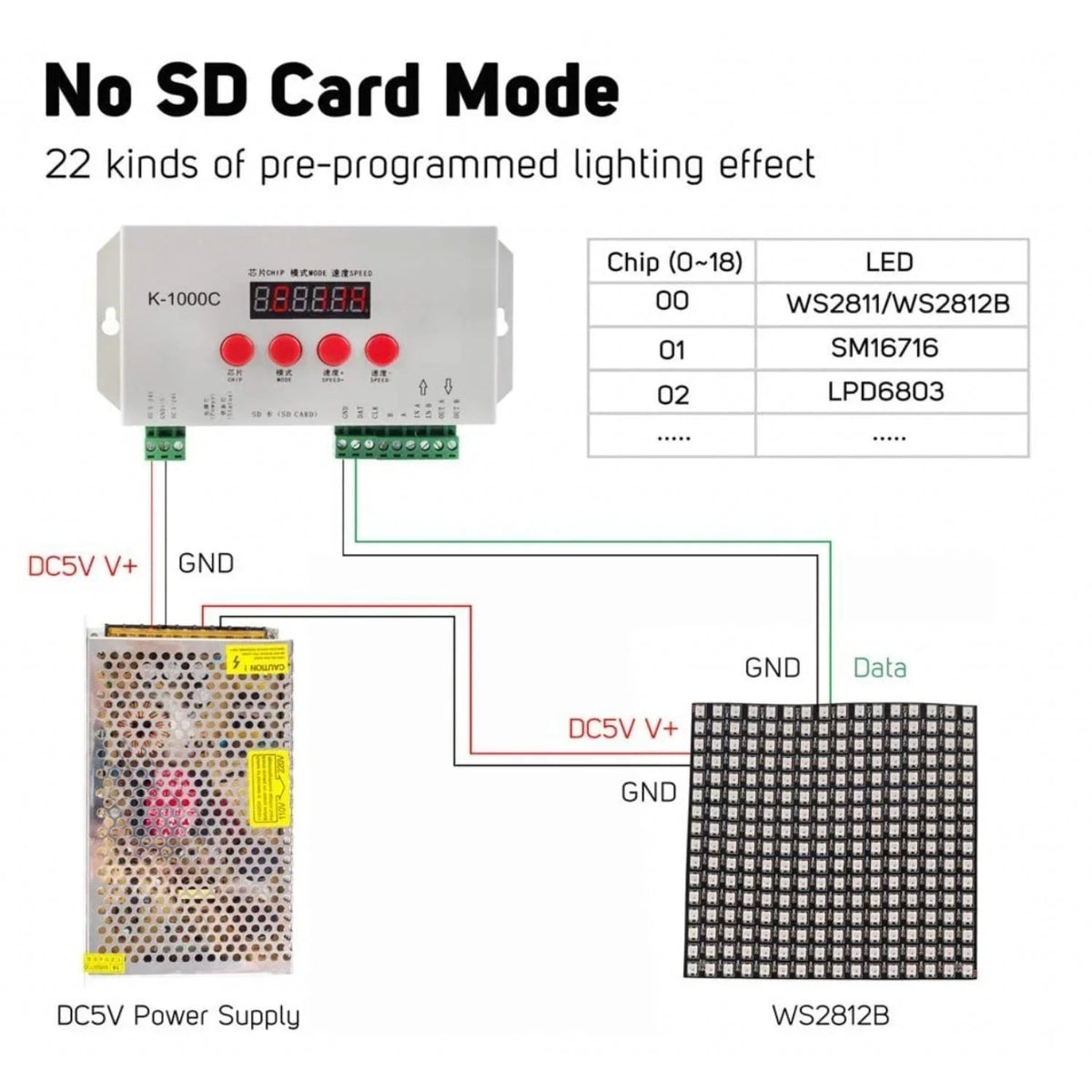 Digital RGB Pixel Controller K-1000C (T-1000S Updated) WS2812B WS2815 SK6812 WS2811 WS2801 LED Strip LED Matrix LED String 1536 Pixels Controller DC5-24V Addressable Programmable Controller with SD Card — view 2 — House of LEDs UK