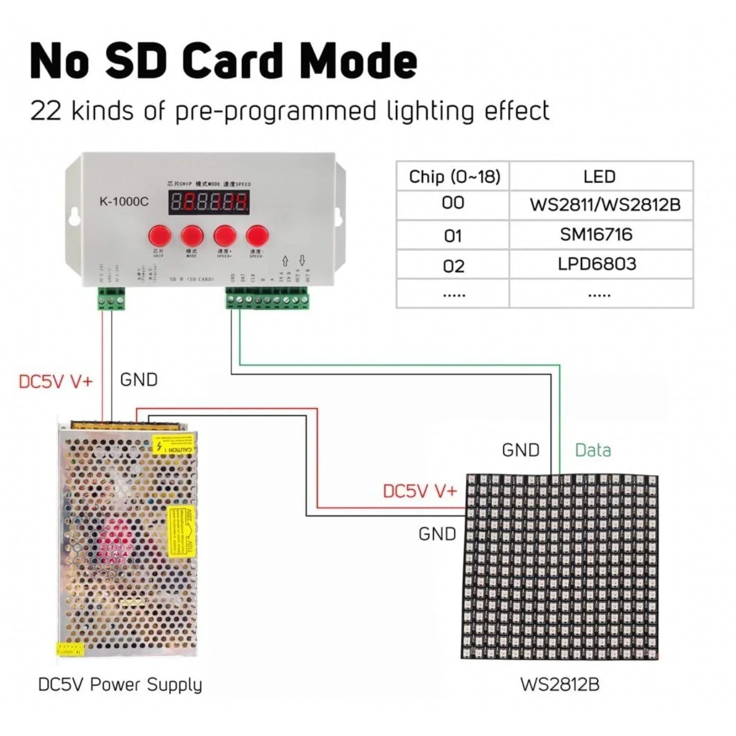 Digital RGB Pixel Controller K-1000C (T-1000S Updated) WS2812B WS2815 SK6812 WS2811 WS2801 LED Strip LED Matrix LED String 1536 Pixels Controller DC5-24V Addressable Programmable Controller with SD Card — view 2 — House of LEDs UK