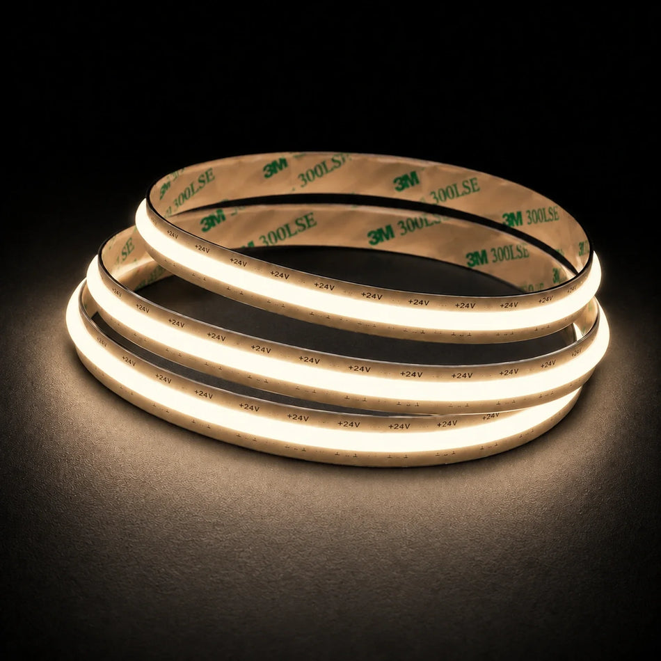 Warm White 3000K FreeCut COB LED strip 24V 8mm IP20 illuminated coil