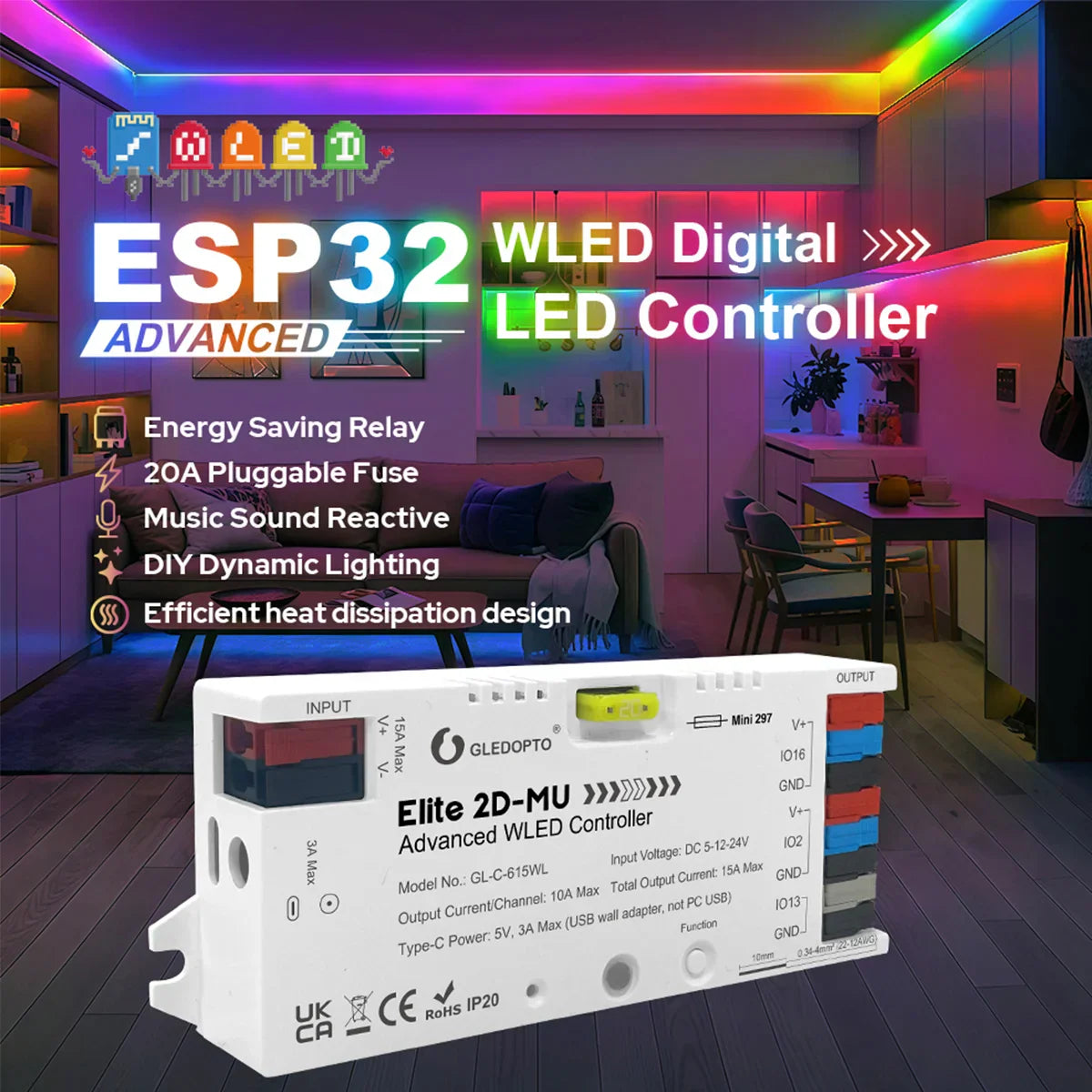 GLEDOPTO Elite 2D-EXMU ESP32 WLED Digital LED Controller without Ethernet Connection GL-C-615WL — view 7 — House of LEDs UK