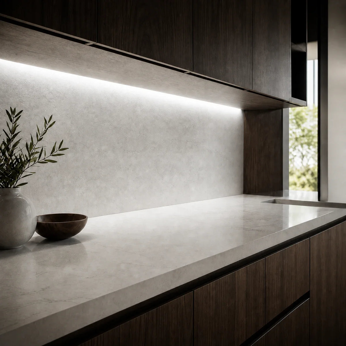 Natural White 4000K COB LED strip installed under kitchen cabinets