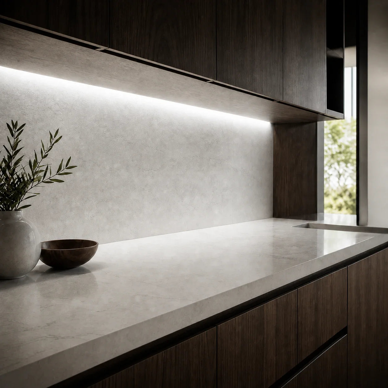 Natural White 4000K COB LED strip installed under kitchen cabinets
