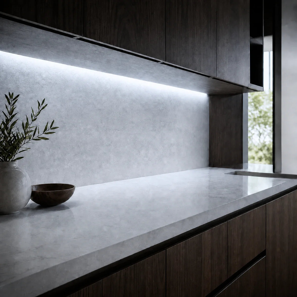 Cool White 6500K COB LED strip installed under kitchen cabinets