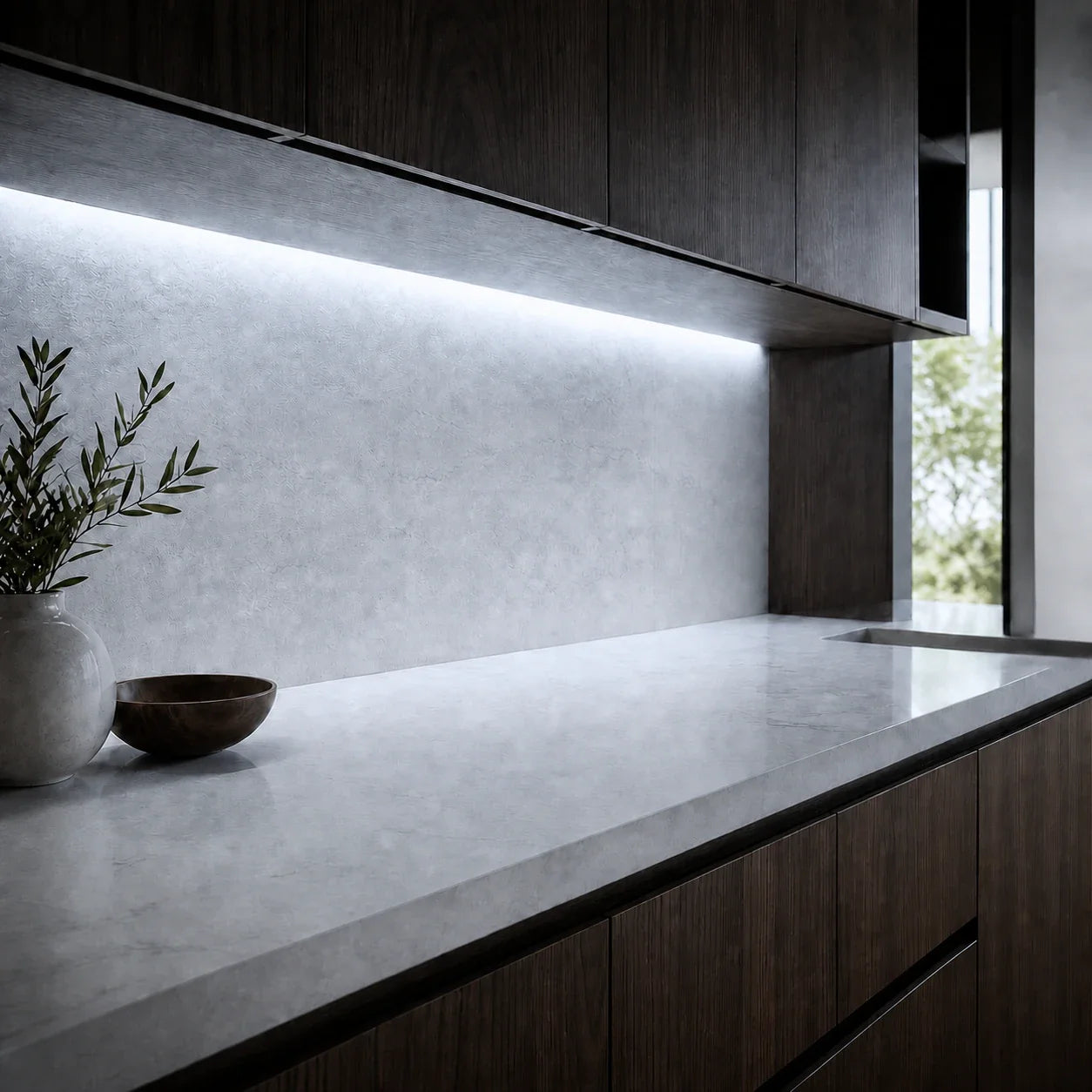 Cool White 6500K COB LED strip installed under kitchen cabinets