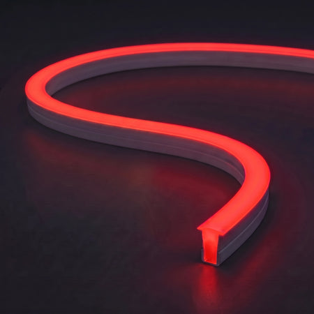 RGB neon flex with solid red illumination and matching glow on a dark charcoal surface