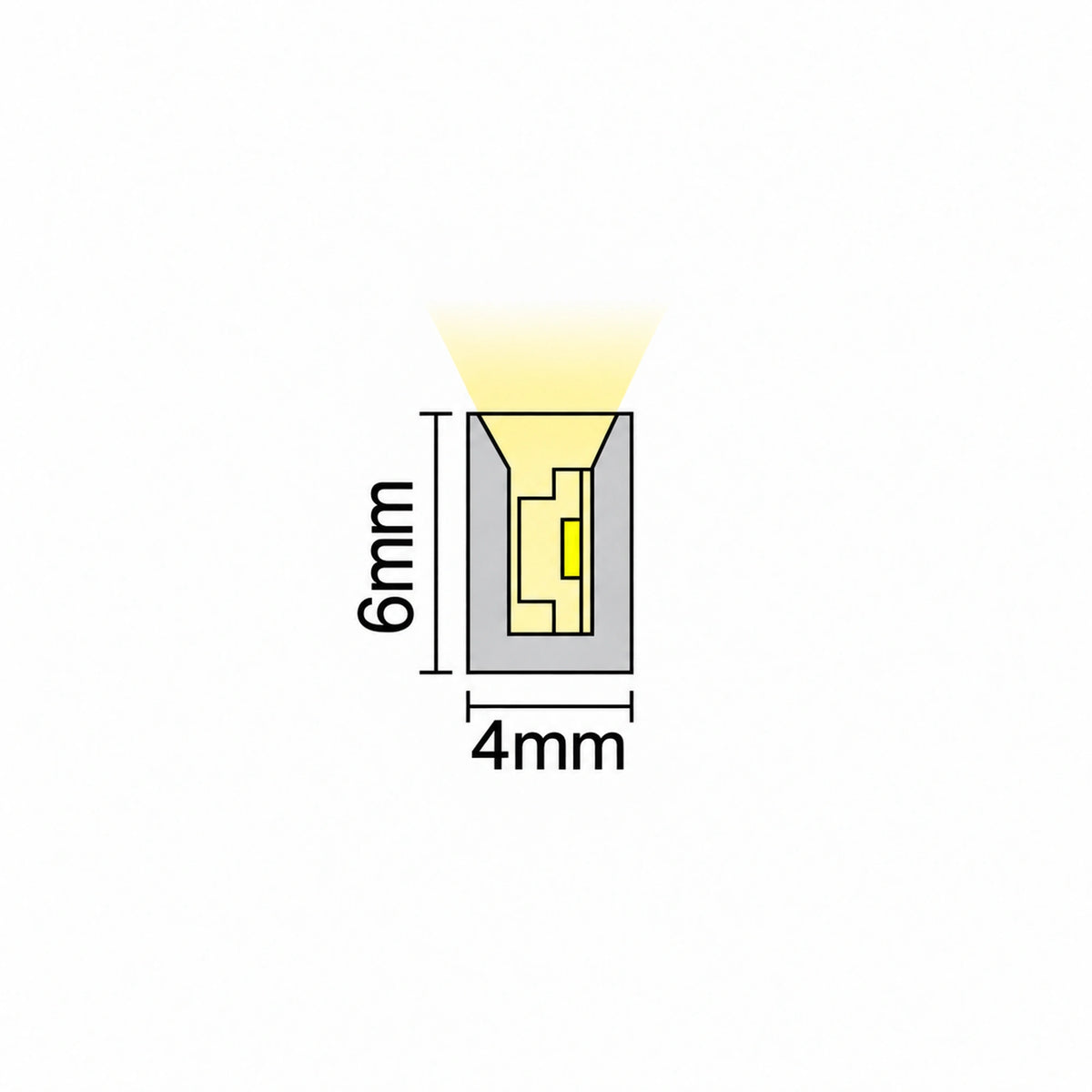 House of LEDs — 4x6mm FreeCut Mini Neon Flex dimension diagram showing 4mm width and 6mm height
