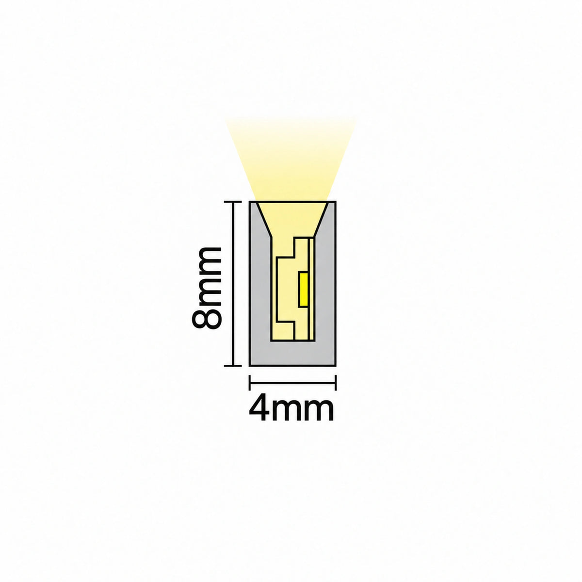 House of LEDs — FreeCut mini neon flex 4x8mm cross-section dimensions showing 4mm width and 8mm height