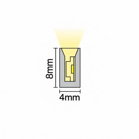 House of LEDs — FreeCut mini neon flex 4x8mm cross-section dimensions showing 4mm width and 8mm height